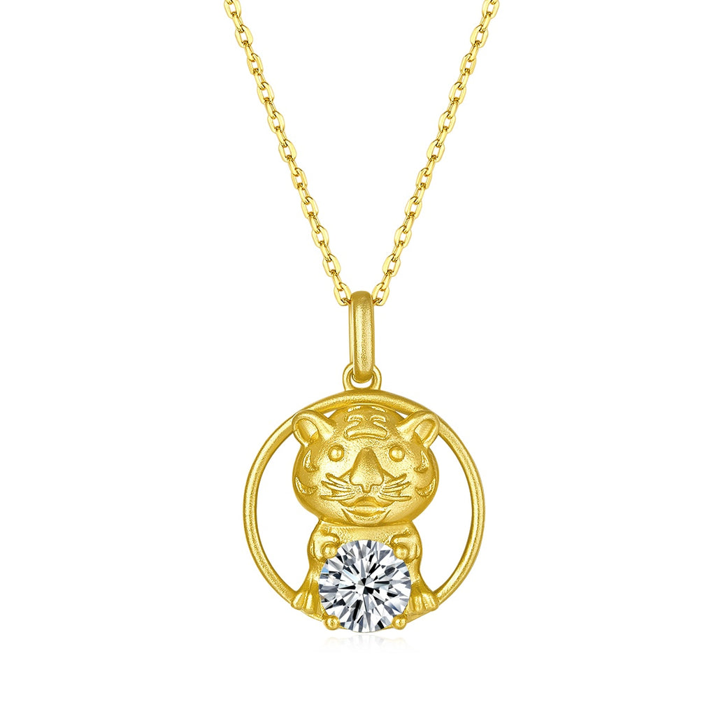 Sterling Silver Chinese Zodiac Tiger Necklace With 1 ct Moissanite, D Color VVS1 — front view