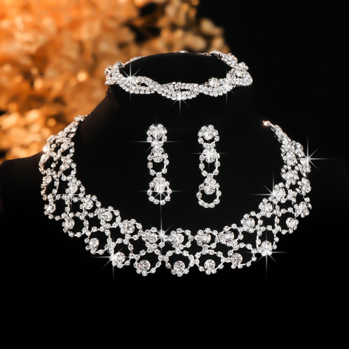 Stone-Set Necklace and Earrings Set in Silver Tone, Three Styles — detail close-up