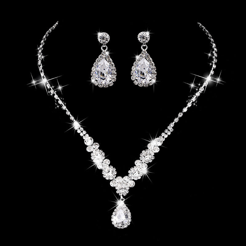Rhinestone and Zircon Teardrop Necklace and Earrings Bridal Set in Four Styles — full product view