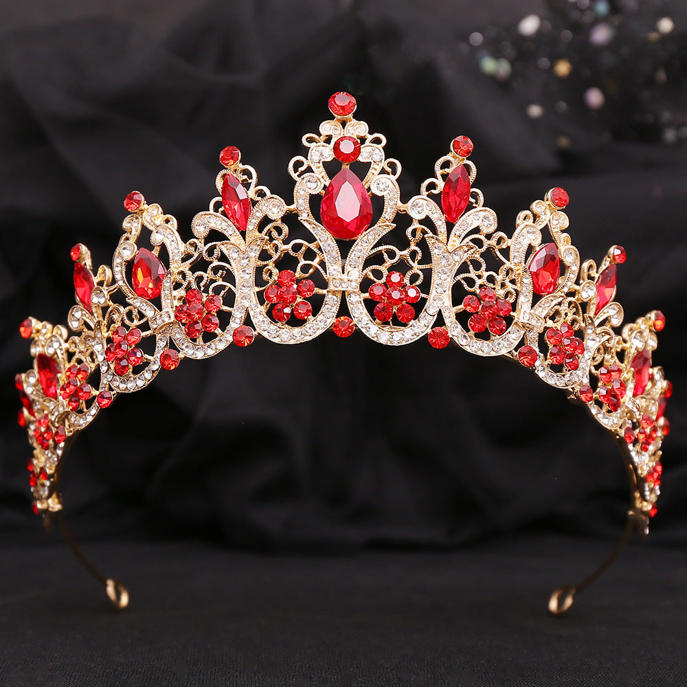 Crystal Bridal Headpiece in Silver-Tone or Gold-Tone, Clear or Red Accents — Wedding Hair Accessory