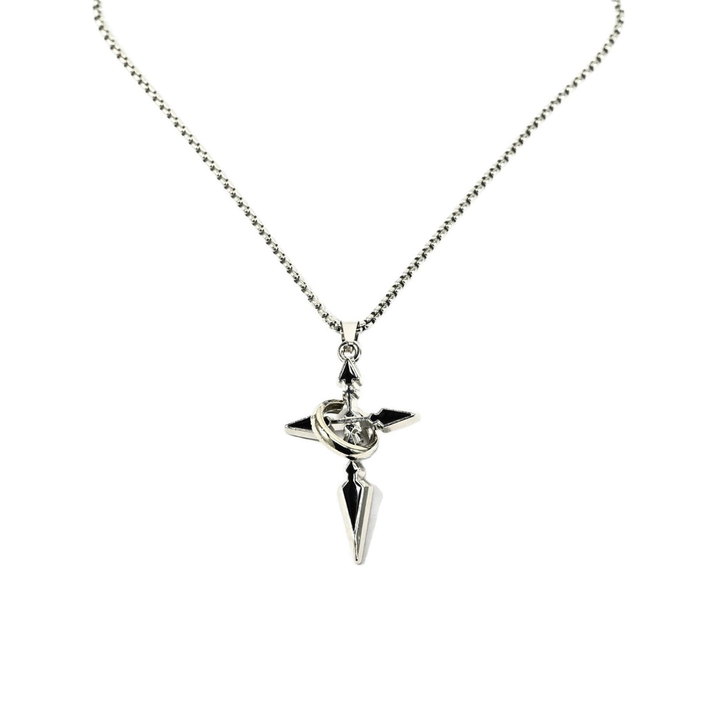 Titanium Steel Cross Necklace for Men, Pendant with Ring Detail — shown in use