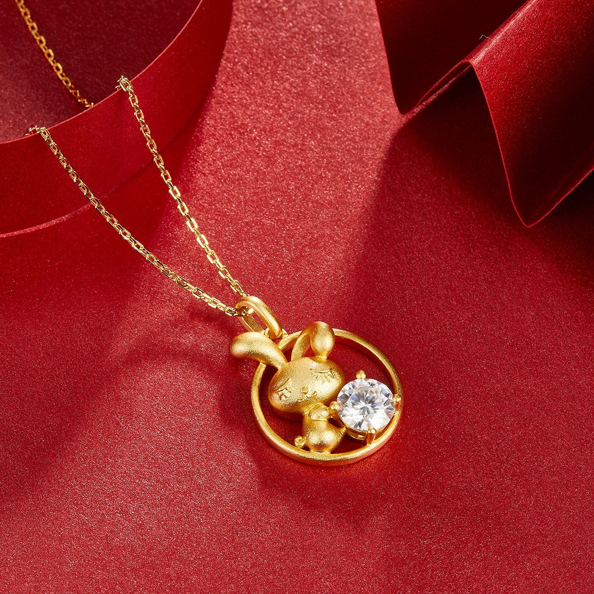 Sterling Silver Chinese Zodiac Rabbit Necklace With 1 ct Moissanite, D Color VVS1 — side view