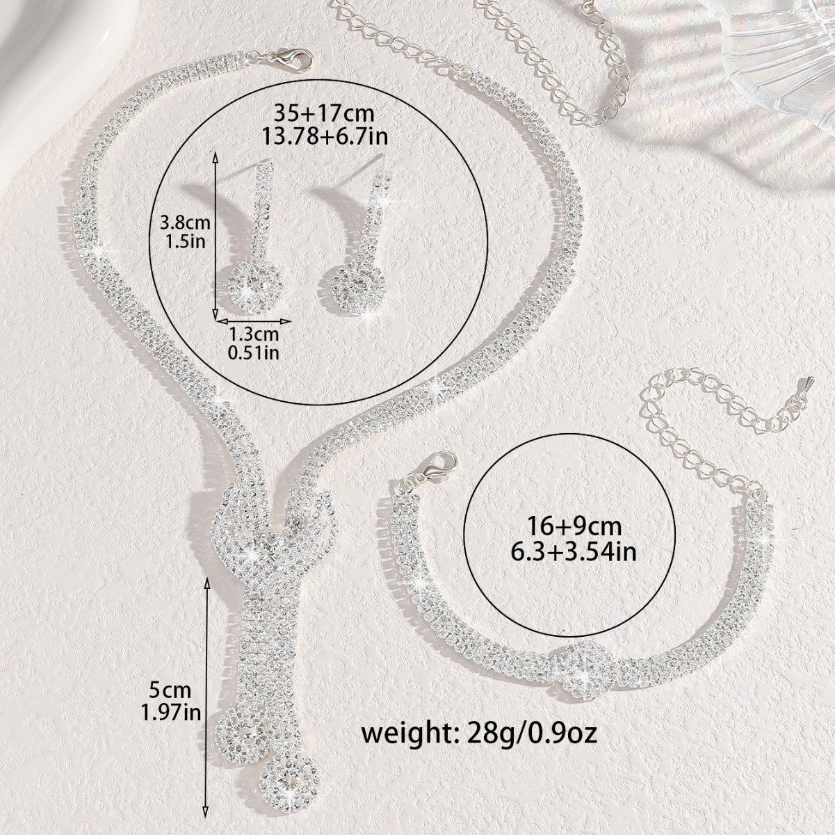 Crystal-Set Bridal Necklace and Earrings Set in Three Styles — side view