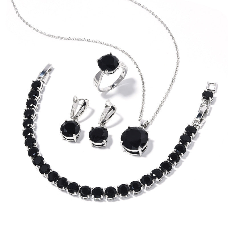Geometric Round-Stone Necklace, Earrings — finish detail
