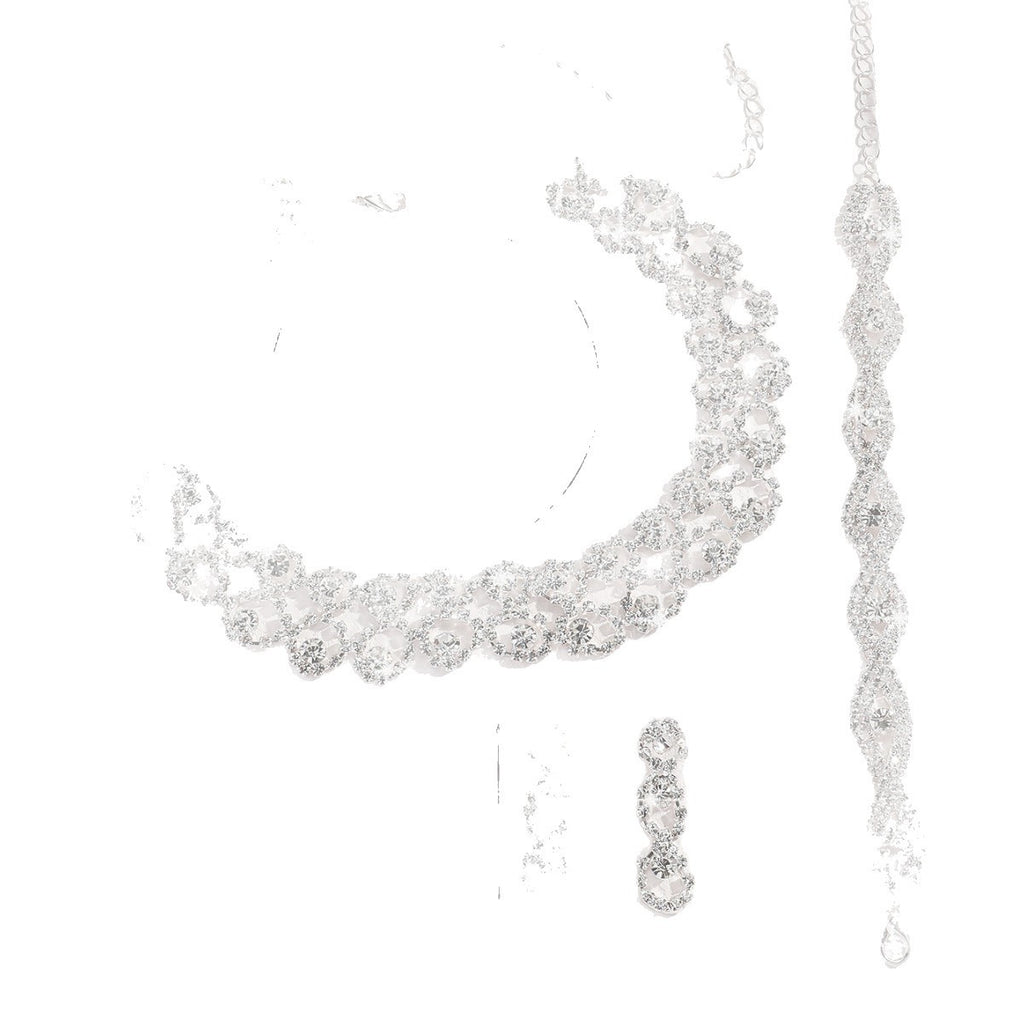 Stone-Set Necklace and Earrings Set in Silver Tone, Three Styles — shown in use
