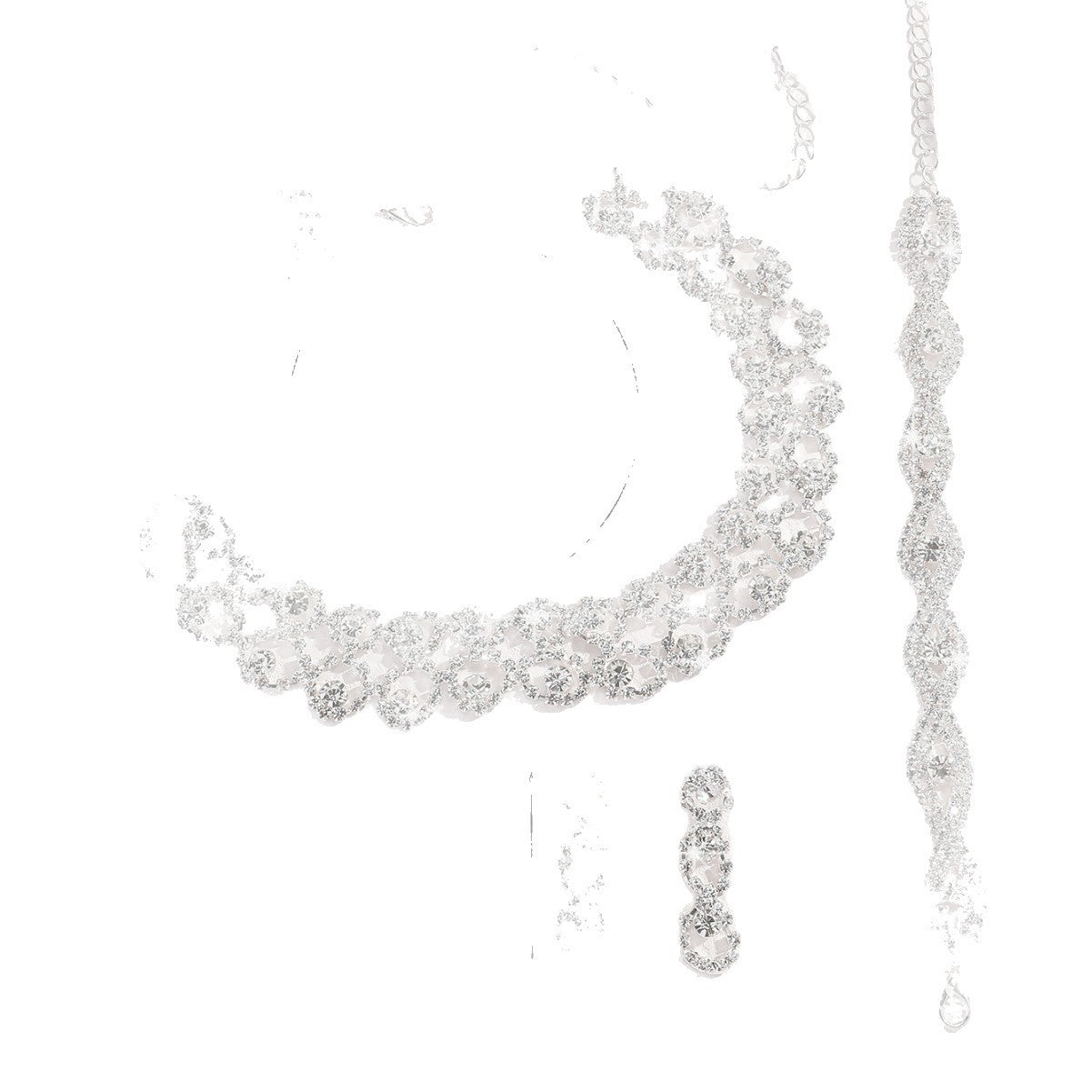 Stone-Set Necklace and Earrings Set in Silver Tone, Three Styles — shown in use