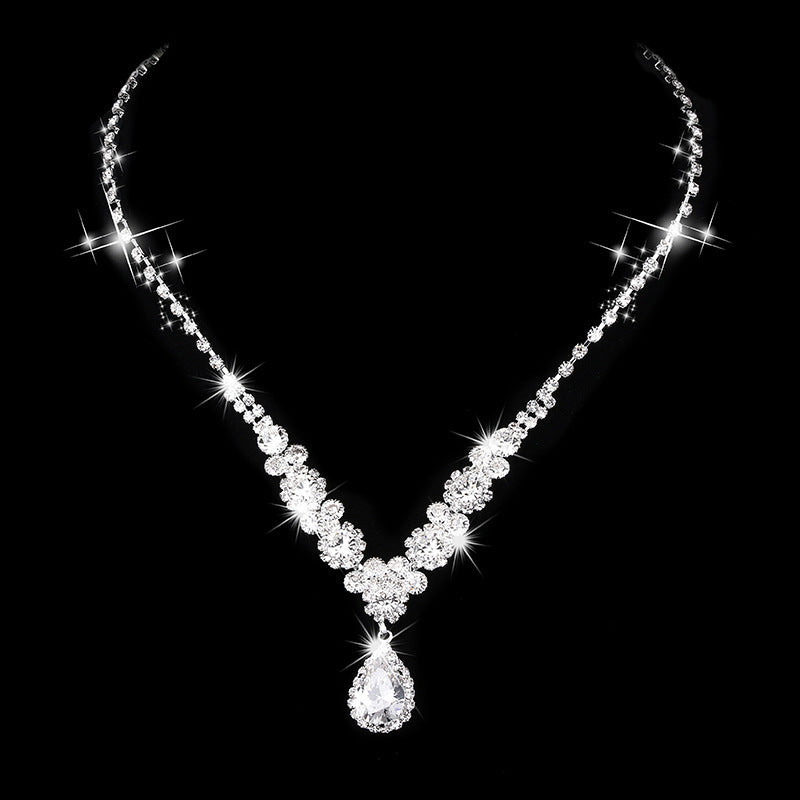 Rhinestone and Zircon Teardrop Necklace and Earrings Bridal Set in Four Styles — detail close-up