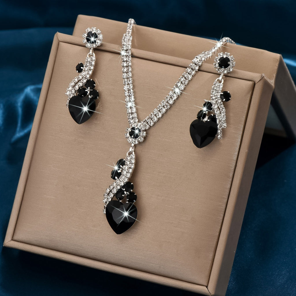 Crystal Heart Necklace and Earrings Set in Royal Blue, Green — side view