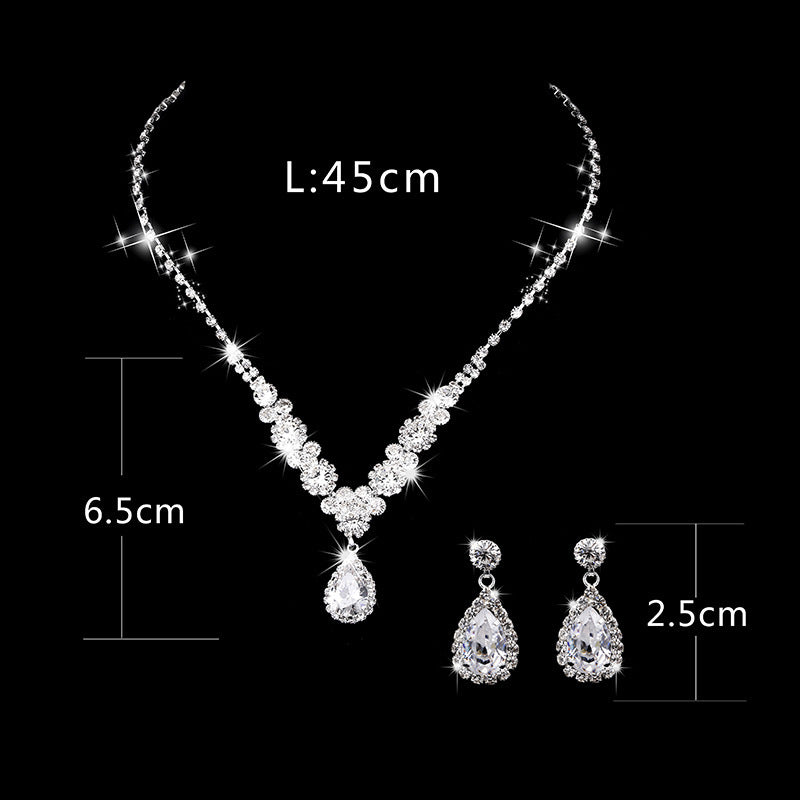 Rhinestone and Zircon Teardrop Necklace and Earrings Bridal Set in Four Styles — side view