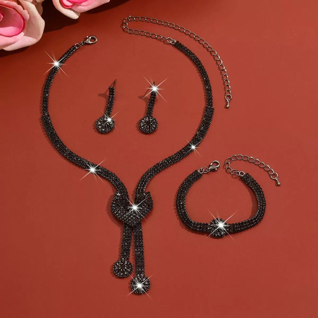 Crystal-Set Bridal Necklace and Earrings Set in Three Styles — scale reference