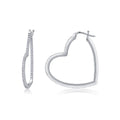 Sterling Silver Open Heart Hoop Earrings with Pave Moissanite, Platinum-Plated