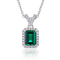 Sterling Silver Lab-Grown Emerald Pendant Necklace, Emerald Cut with Halo, Platinum-Plated, 45cm Chain