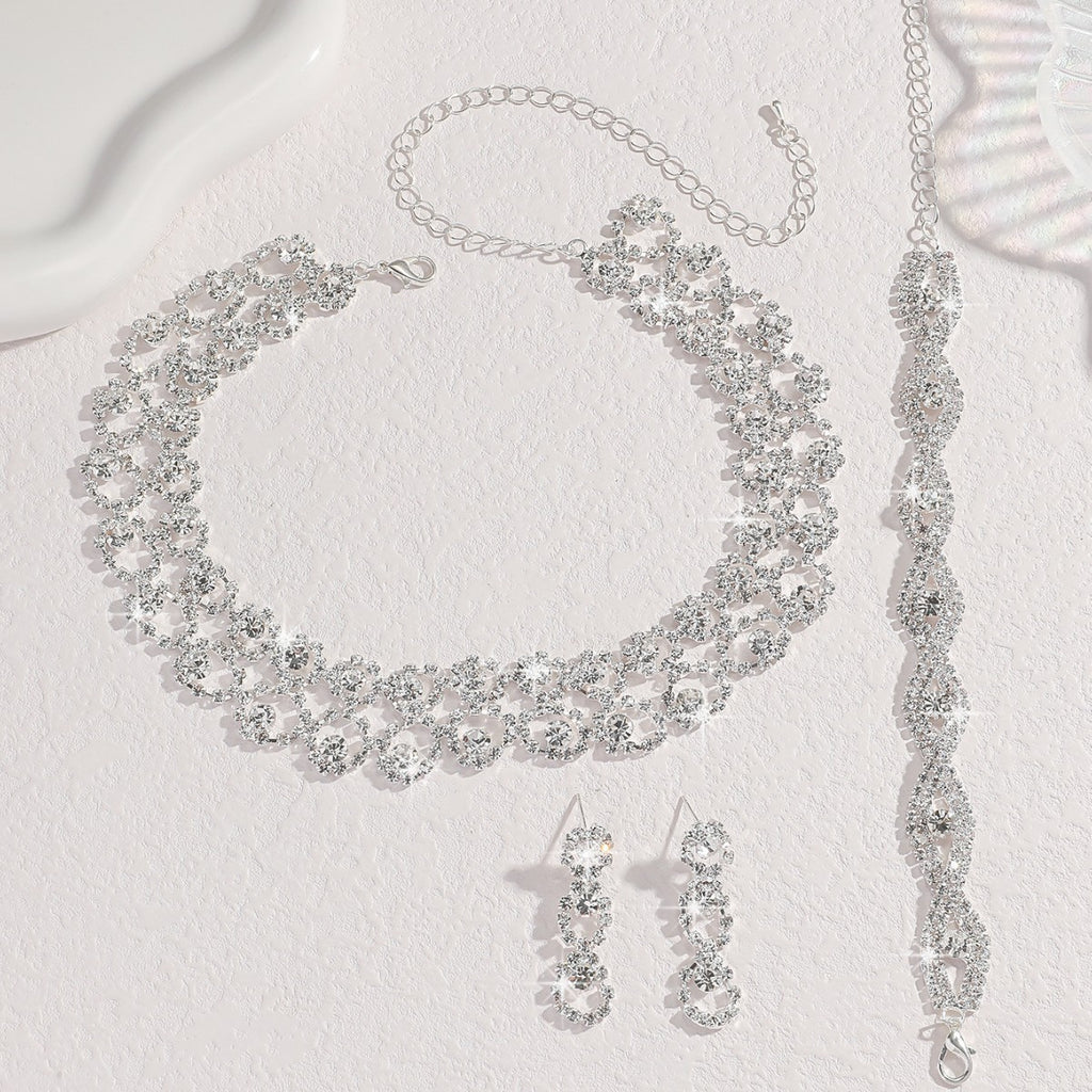 Stone-Set Necklace and Earrings Set in Silver Tone, Three Styles — alternate angle
