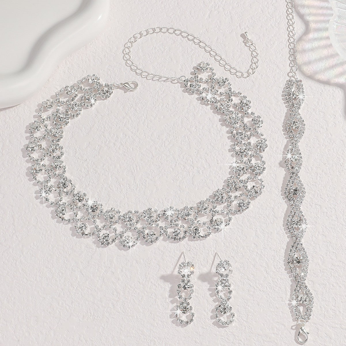 Stone-Set Necklace and Earrings Set in Silver Tone, Three Styles — alternate angle