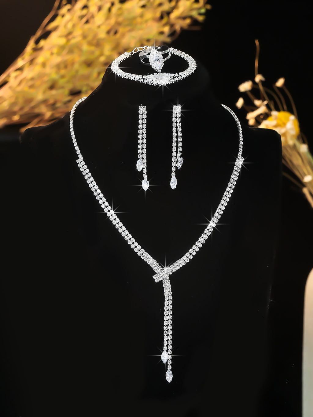 Necklace, Earrings and Bracelet 4-Piece Wedding Jewelry Set in Three Styles — full product view
