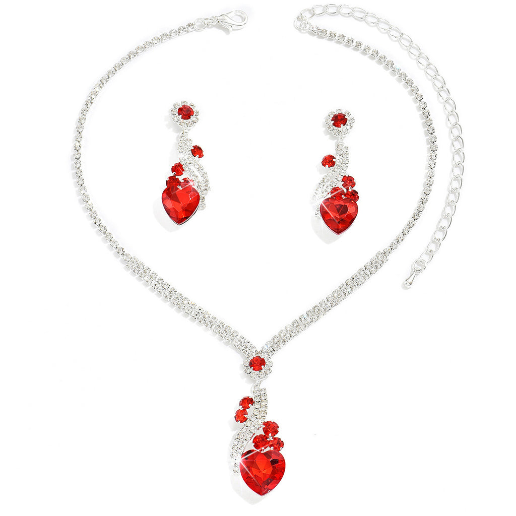 Claw Chain Teardrop and Heart Necklace and Earrings Set of 2 in Royal Blue, Red — shown in use
