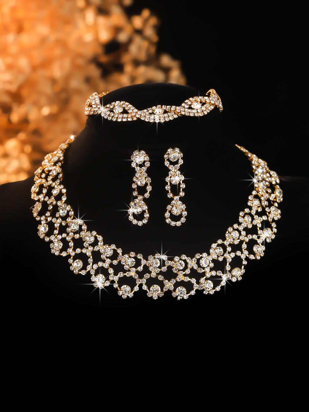 Stone-Set Necklace and Earrings Set in Silver Tone, Three Styles — finish detail