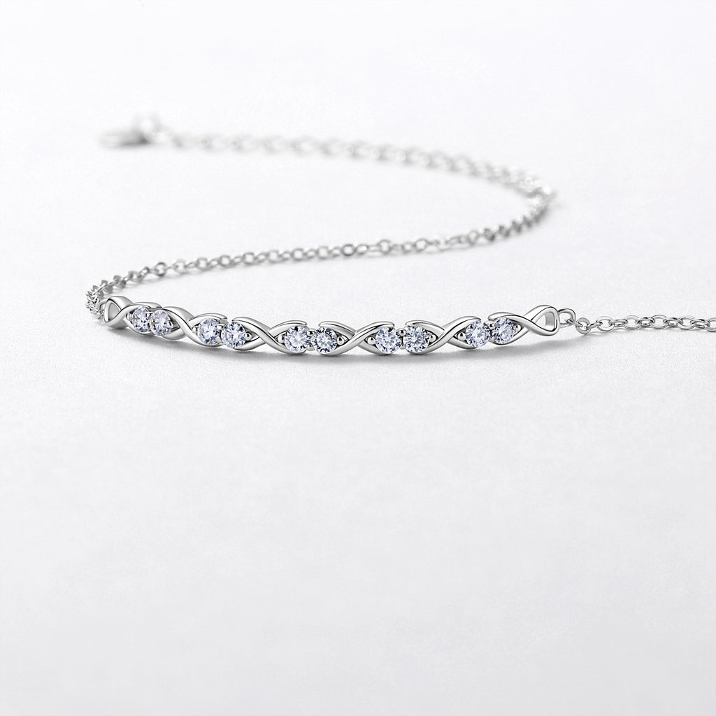 Sterling Silver Infinity Bracelet With Moissanite, D-VVS1 — detail close-up