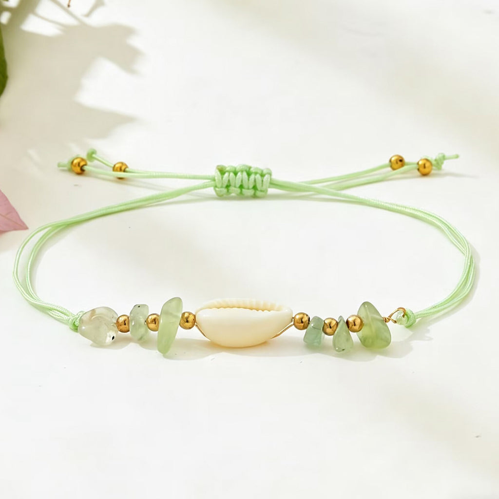 Hand-Woven Shell and Natural Stone Bracelet, Four Styles — scale reference