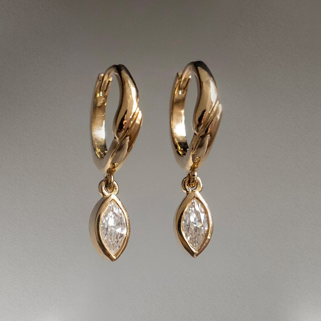 Sterling Silver Twist Huggie Drop Earrings With Marquise-Cut Moissanite, D-VVS1 — alternate angle