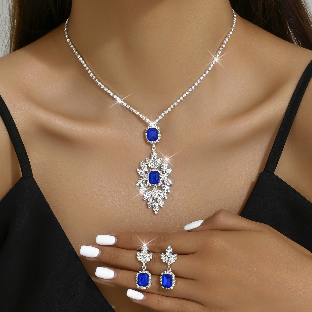 Geometric Teardrop Zircon Necklace and Earrings Set for Women