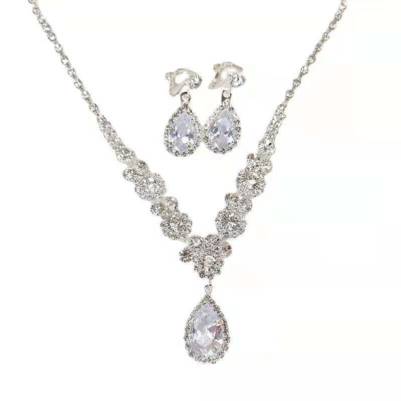 Rhinestone and Zircon Teardrop Necklace and Earrings Bridal Set in Seven Styles — Wedding Jewelry