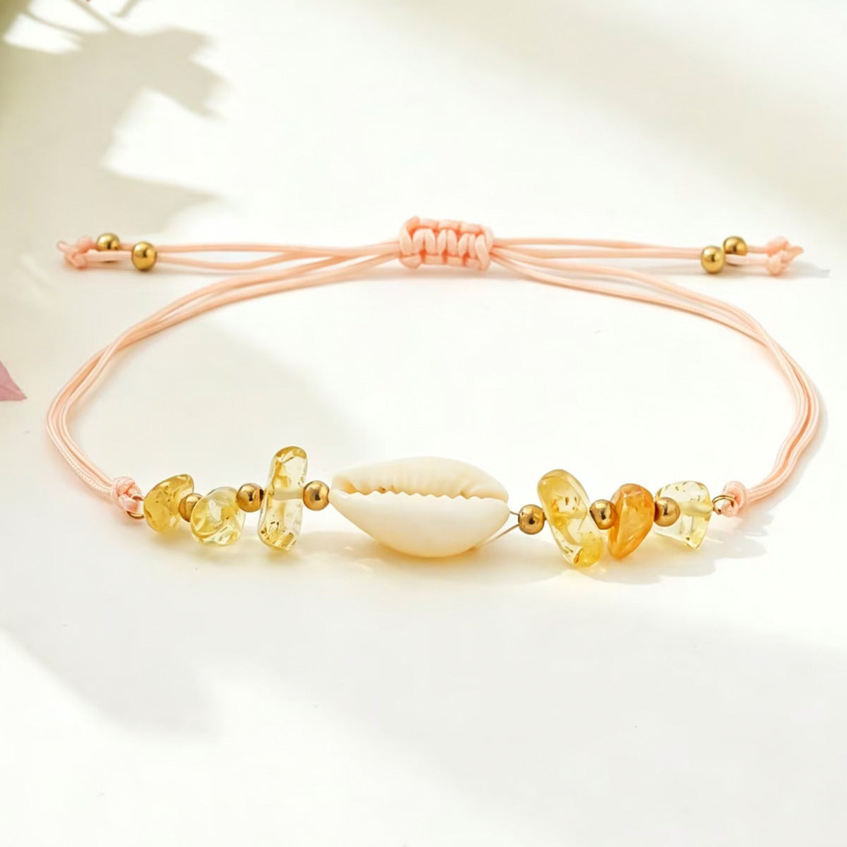 Hand-Woven Shell and Natural Stone Bracelet, Four Styles — finish detail