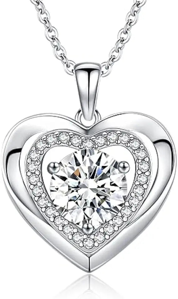 Sterling Silver Moissanite Heart Necklace