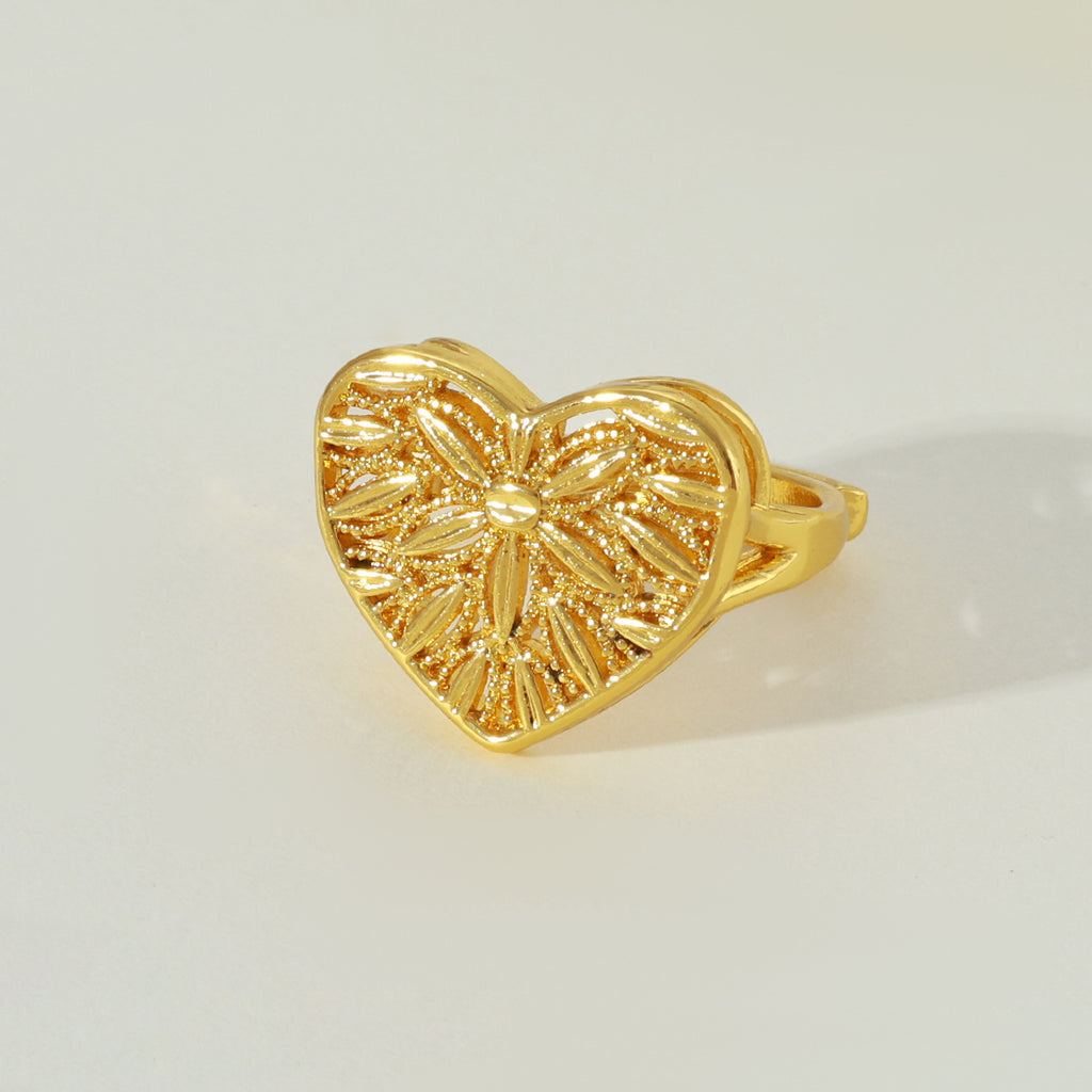 Hollow Flower Open Ring for Women, Irregular Heart-Shaped Band — front view