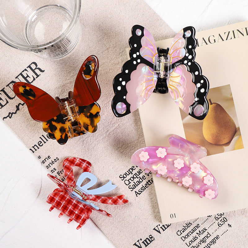 Cellulose Acetate Butterfly Hair Claw Clip in Four Designs — front view