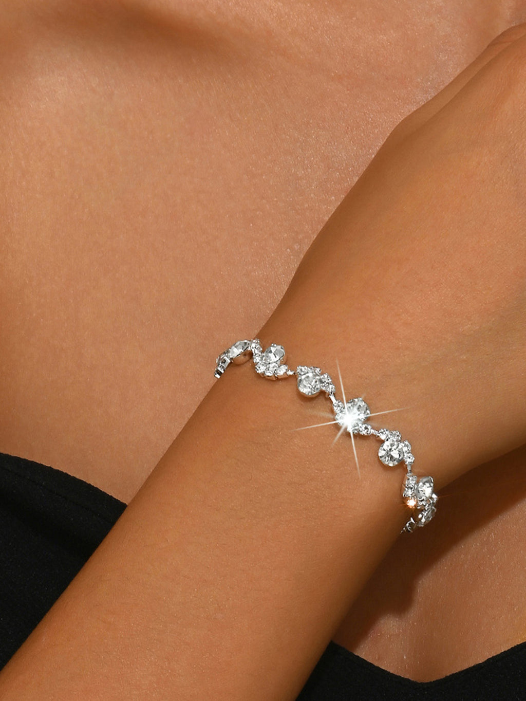 Pearl and Rhinestone Bracelet for Women, Silver Gold or Rose Gold-Tone — front view
