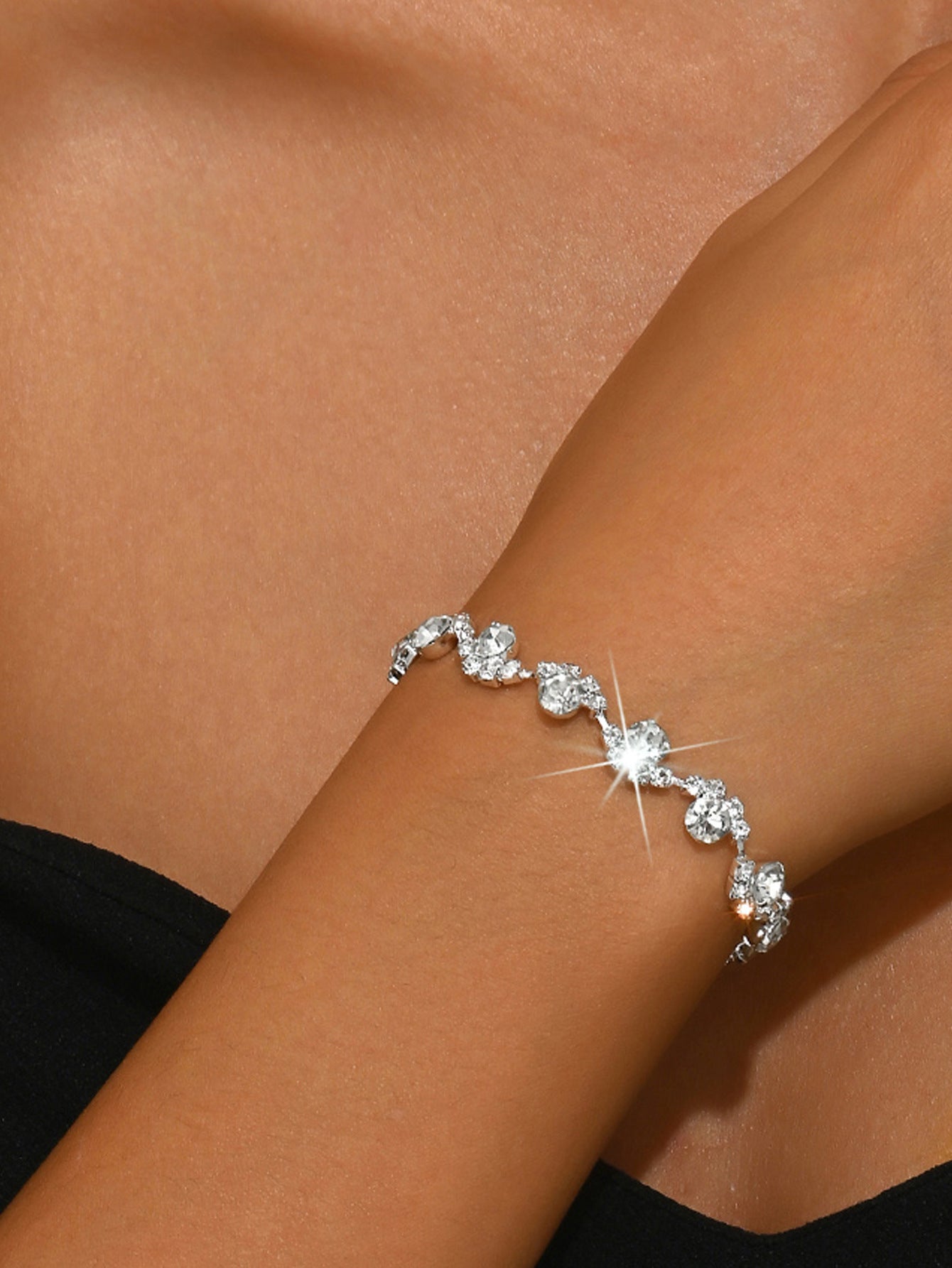 Pearl and Rhinestone Bracelet for Women, Silver Gold or Rose Gold-Tone — front view