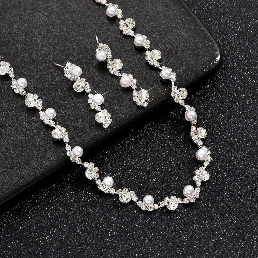 Rhinestone and Zircon Teardrop Necklace and Earrings Bridal Set in Four Styles — front view