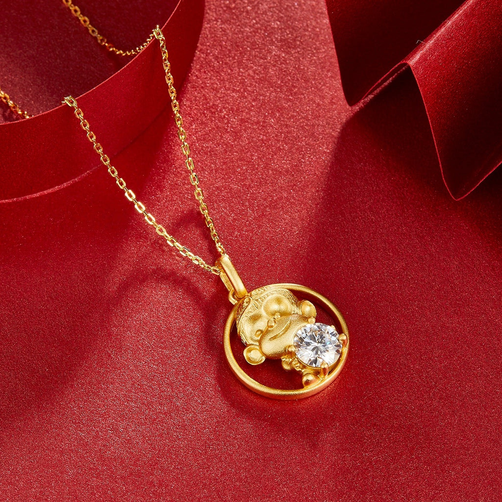 Sterling Silver Chinese Zodiac Monkey Necklace With 1 ct Moissanite, D Color VVS1 — side view