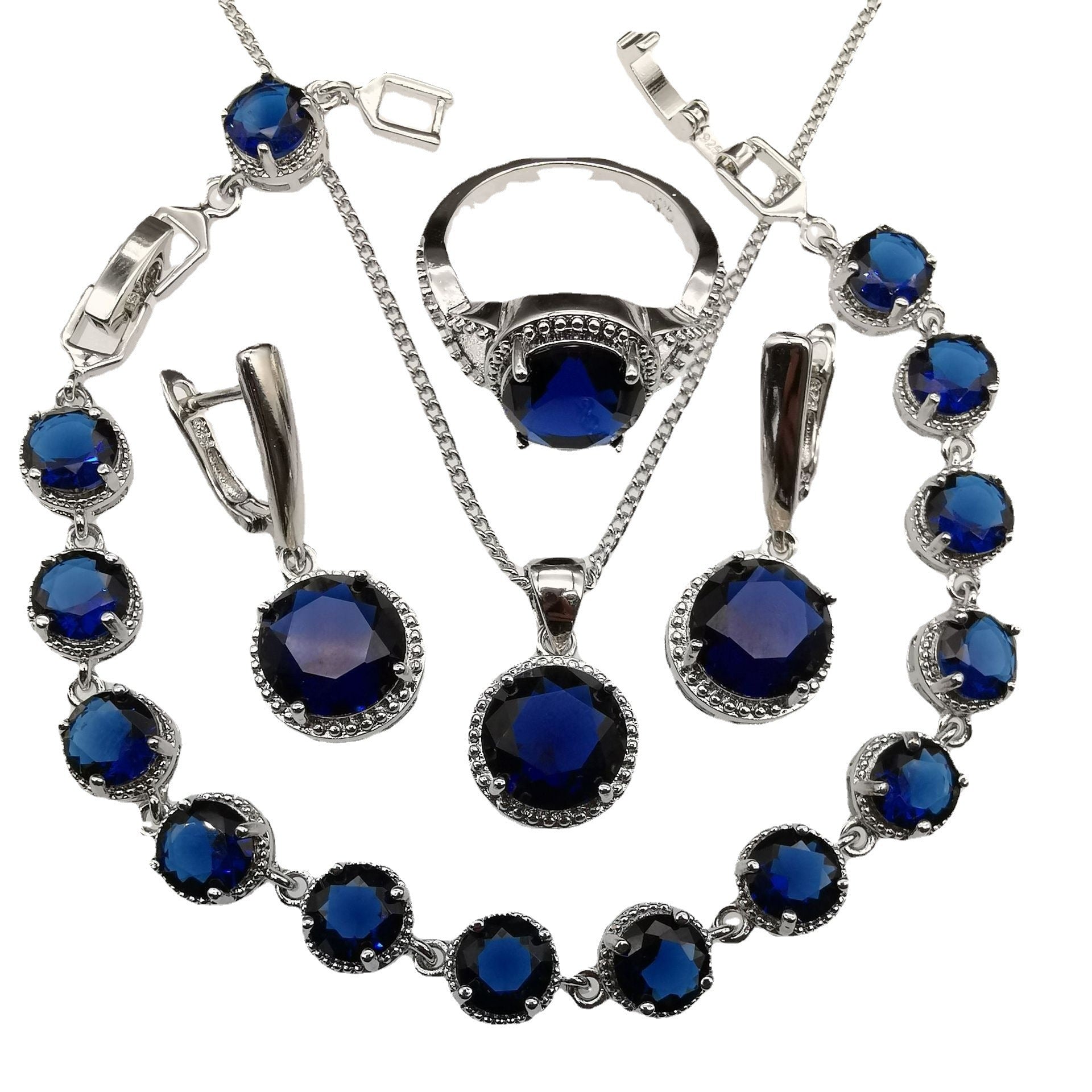 Round-Stone 4-Piece Jewelry Set in Green, Blue — shown in use