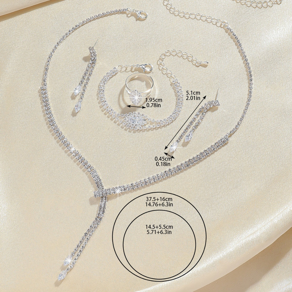 Necklace, Earrings and Bracelet 4-Piece Wedding Jewelry Set in Three Styles — side view
