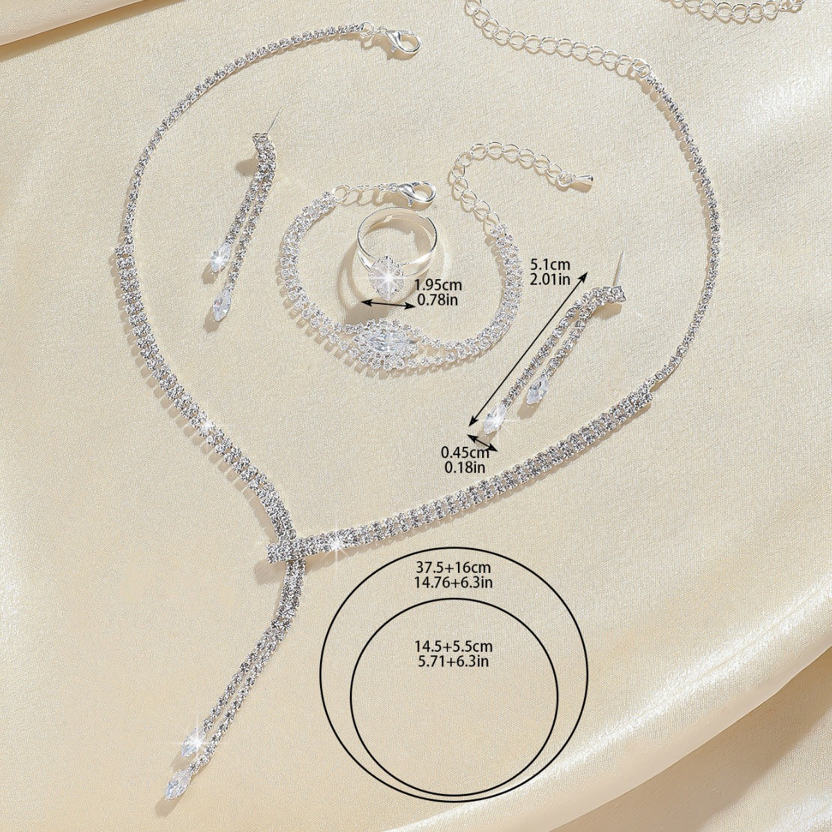 Necklace, Earrings and Bracelet 4-Piece Wedding Jewelry Set in Three Styles — side view