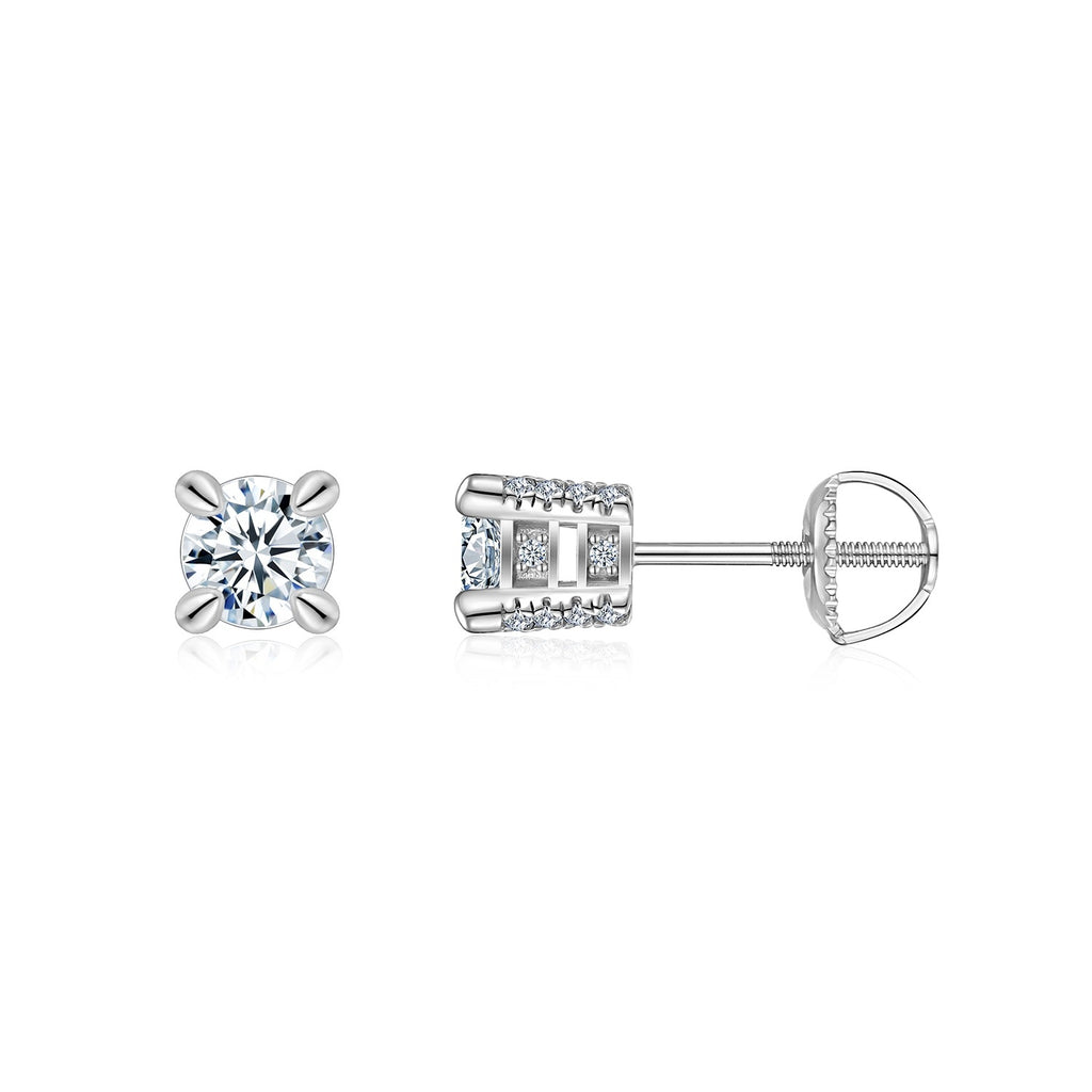 Sterling Silver Moissanite Stud Earrings, 0.5ct or 2ct — shown in use
