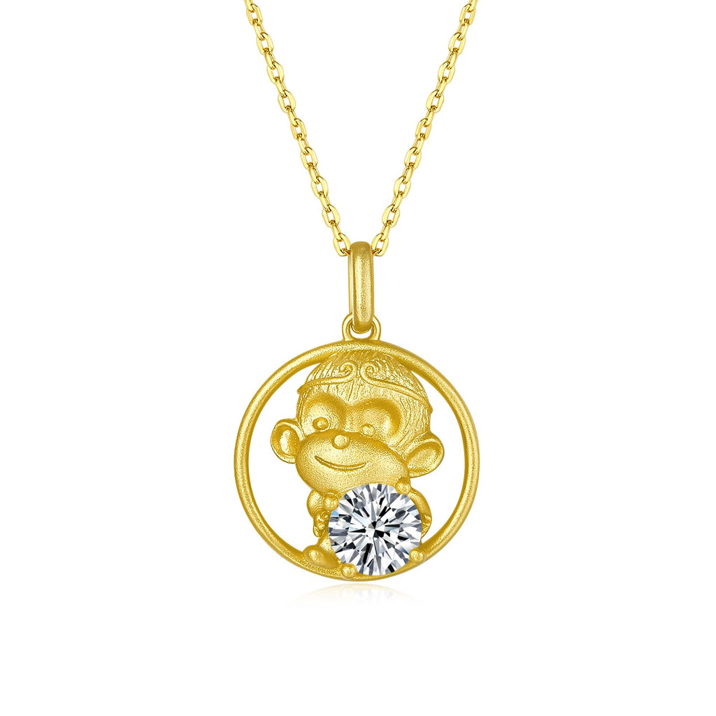 Sterling Silver Chinese Zodiac Monkey Necklace With 1 ct Moissanite, D Color VVS1 — front view