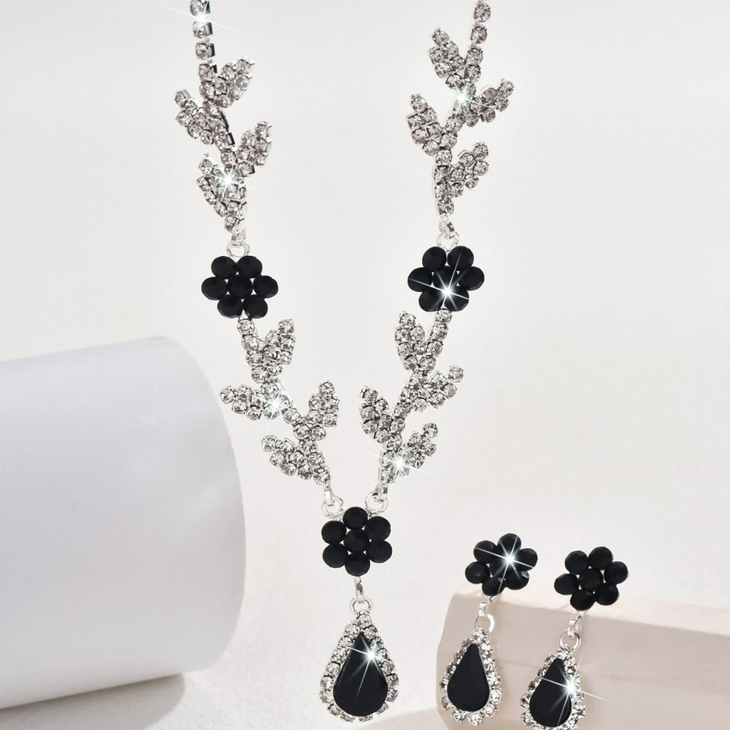 Teardrop and Flower Necklace and Earrings Set — detail close-up