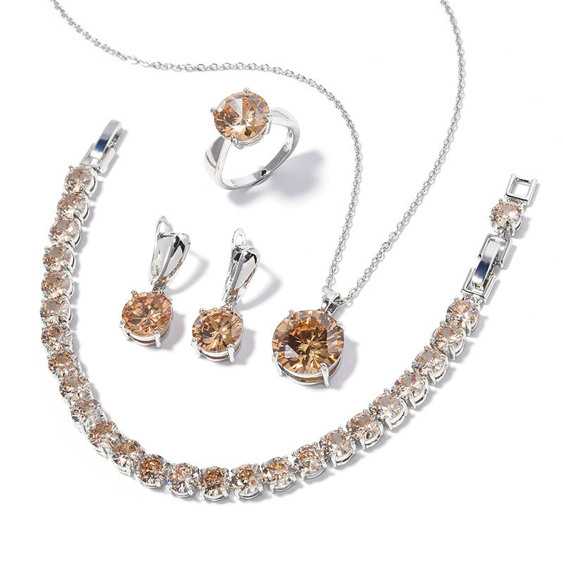 Geometric Round-Stone Necklace, Earrings — front view
