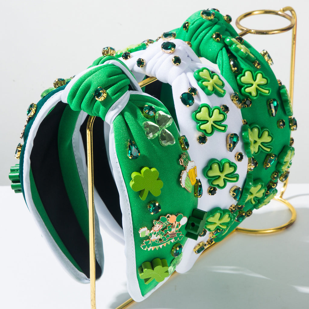 Rhinestone Green Headband for St Patrick's Day — front view