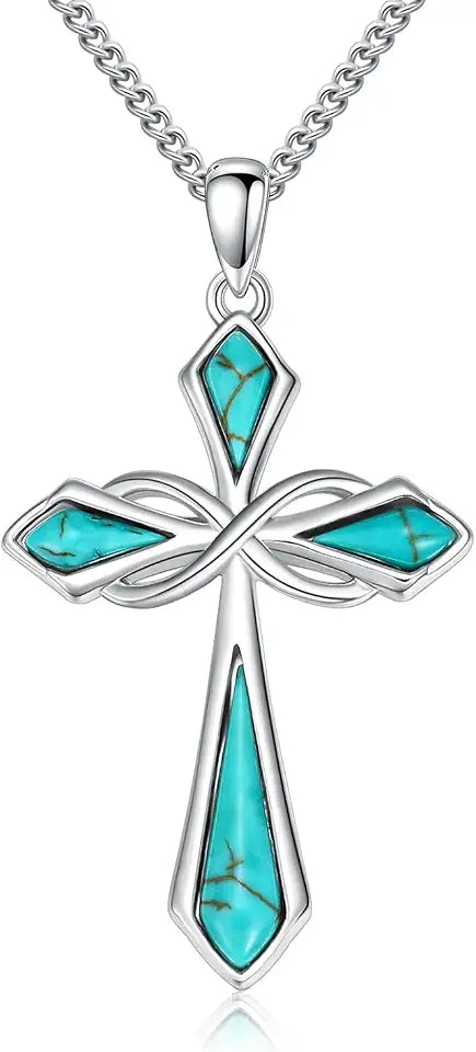 Sterling Silver Turquoise Infinity Cross Necklace