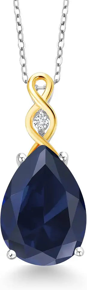 Gold-Tone Sterling Silver Teardrop Lab-Grown Diamond Necklace with Birthstone