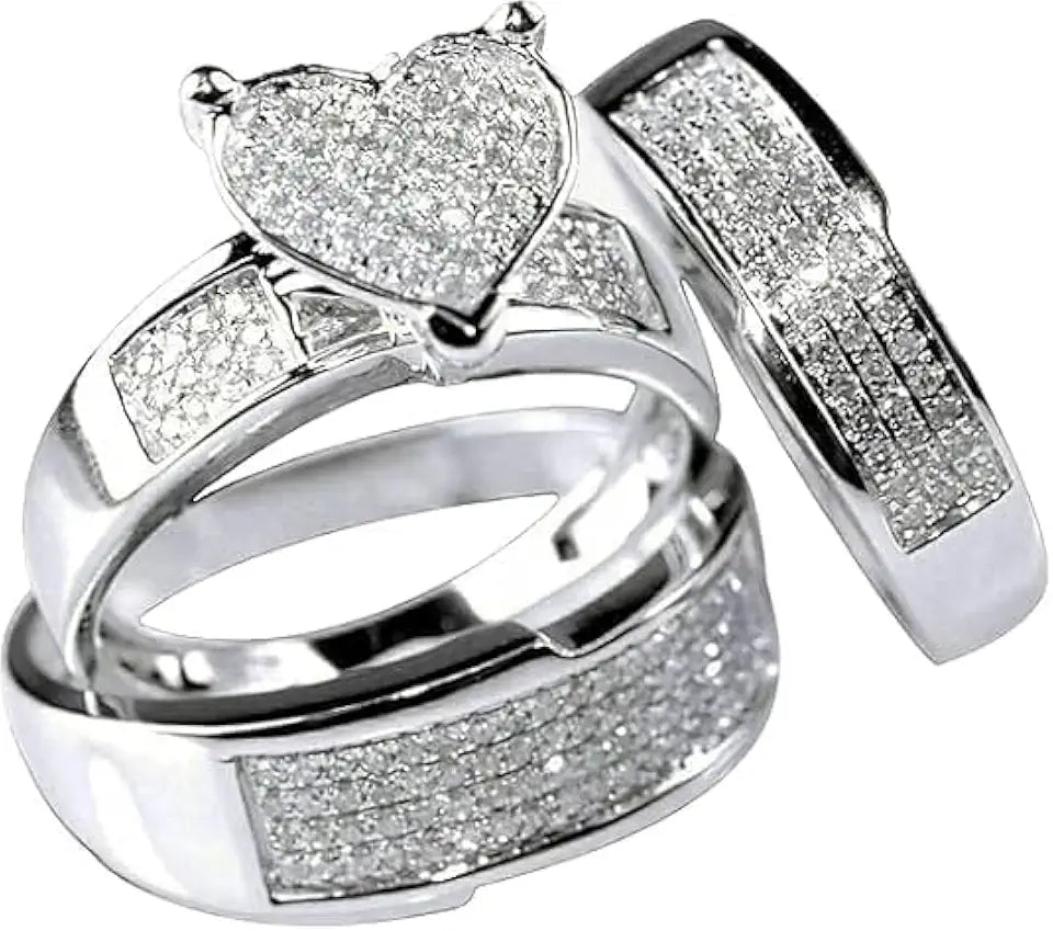 14K White Gold-Plated Sterling Silver Round Heart Engagement Ring