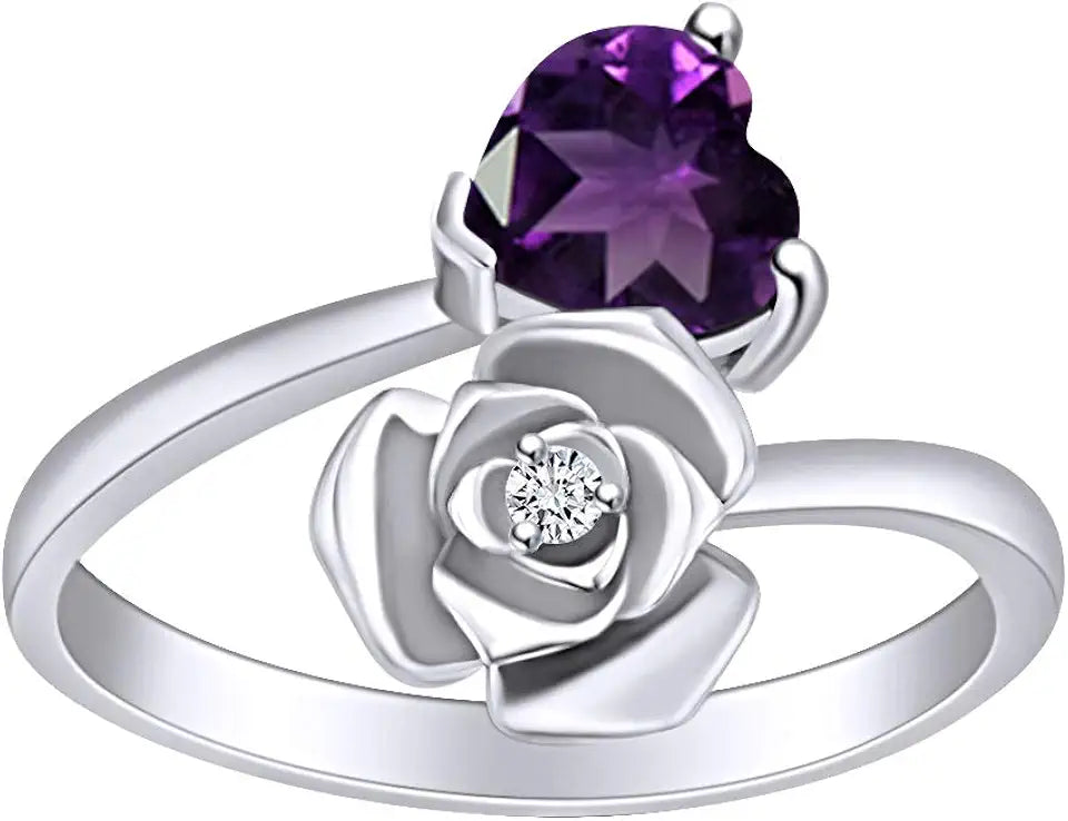 Cubic Zirconia Heart Floral Ring with Birthstone