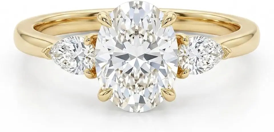 14K Yellow Gold-Plated Sterling Silver Oval Engagement Ring