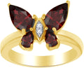 Gold-Tone Sterling Silver Pear-Cut Garnet Butterfly Ring