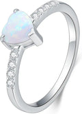Sterling Silver Opal Heart Engagement Ring with Birthstone