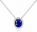 Sterling Silver Oval Created Ruby Halo Necklace
